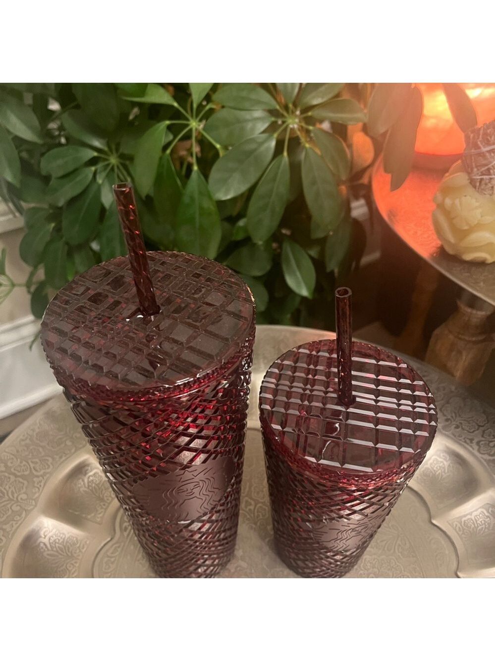 SET OF TWO NWT STARBUCKS 2022 SANGRIA RED 16 oz AND 24 oz Jeweled Tumblers - Picture 3 of 3